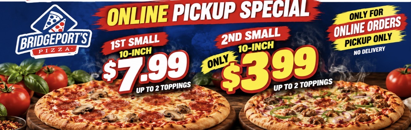 1st Small 10" Pizza $7.99 + 2nd Small 10" Pizza $3.99 — up to 2 toppings each