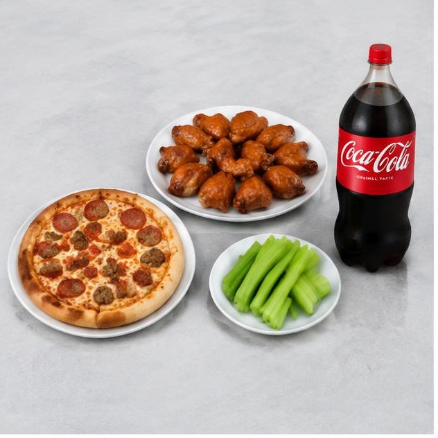 1 Small 2-Topping Pizza, 8 Wings, 2L Soda