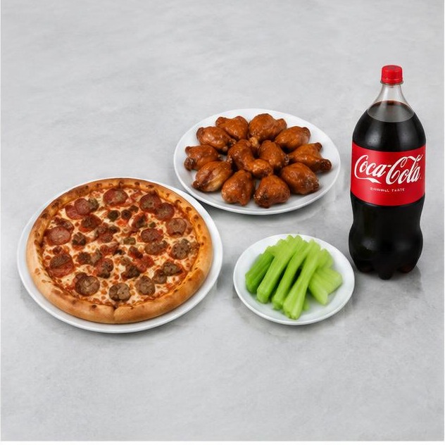 1 Medium 2-Topping Pizza, 8 Wings, 2L Soda
