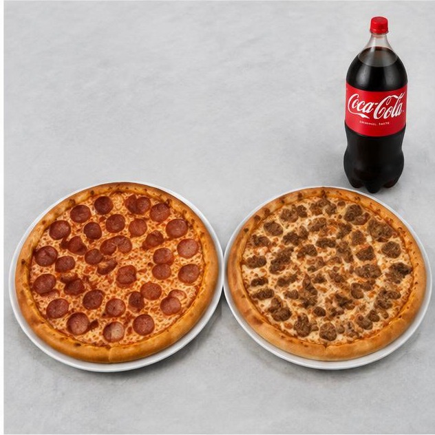 2 Large 2-Topping Pizzas + 2L Soda