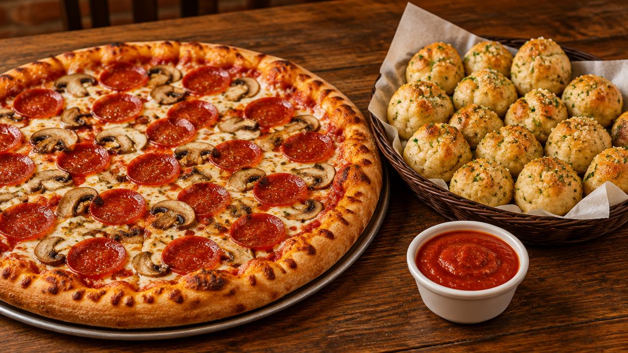 LARGE 3-TOPPING PIZZA + GARLIC BITE (16 PIECES) + 1 MARINARA DIPPING CUP