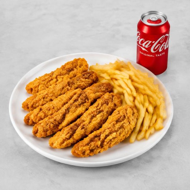Includes fries and your choice of can soda